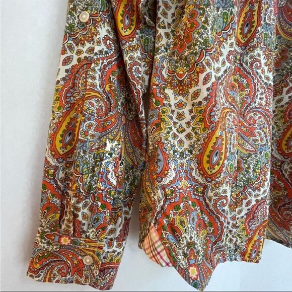 Talbots Multicolor Paisley Cotton Button Down Shirt with Tab Sleeves - Picture 6 of 9